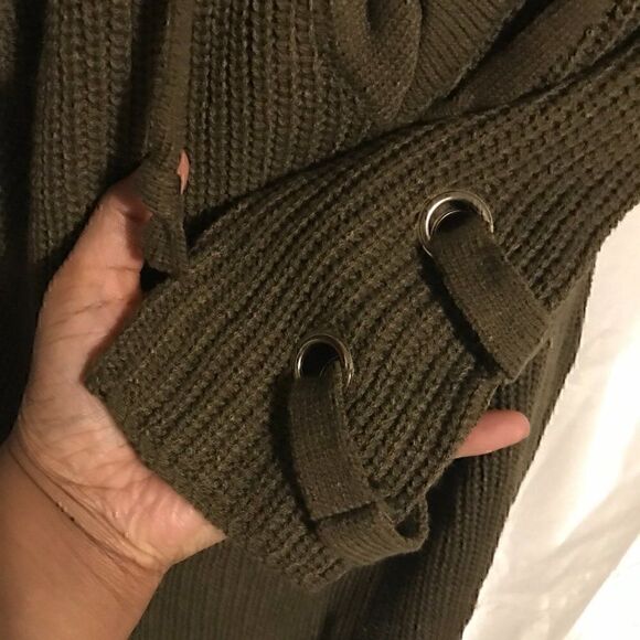 Military Hippe Lace Up V-neck Neck Green Knit Sweater one size - Picture 10 of 14